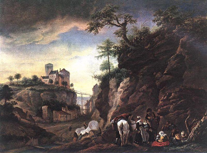 Philips Wouwerman Rocky Landscape with resting Travellers Germany oil painting art